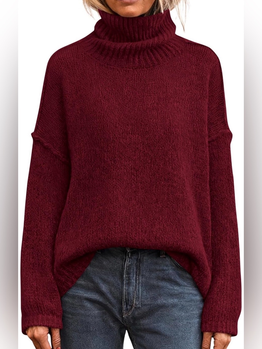 Women's Oversized Turtleneck Sweater in Burgundy